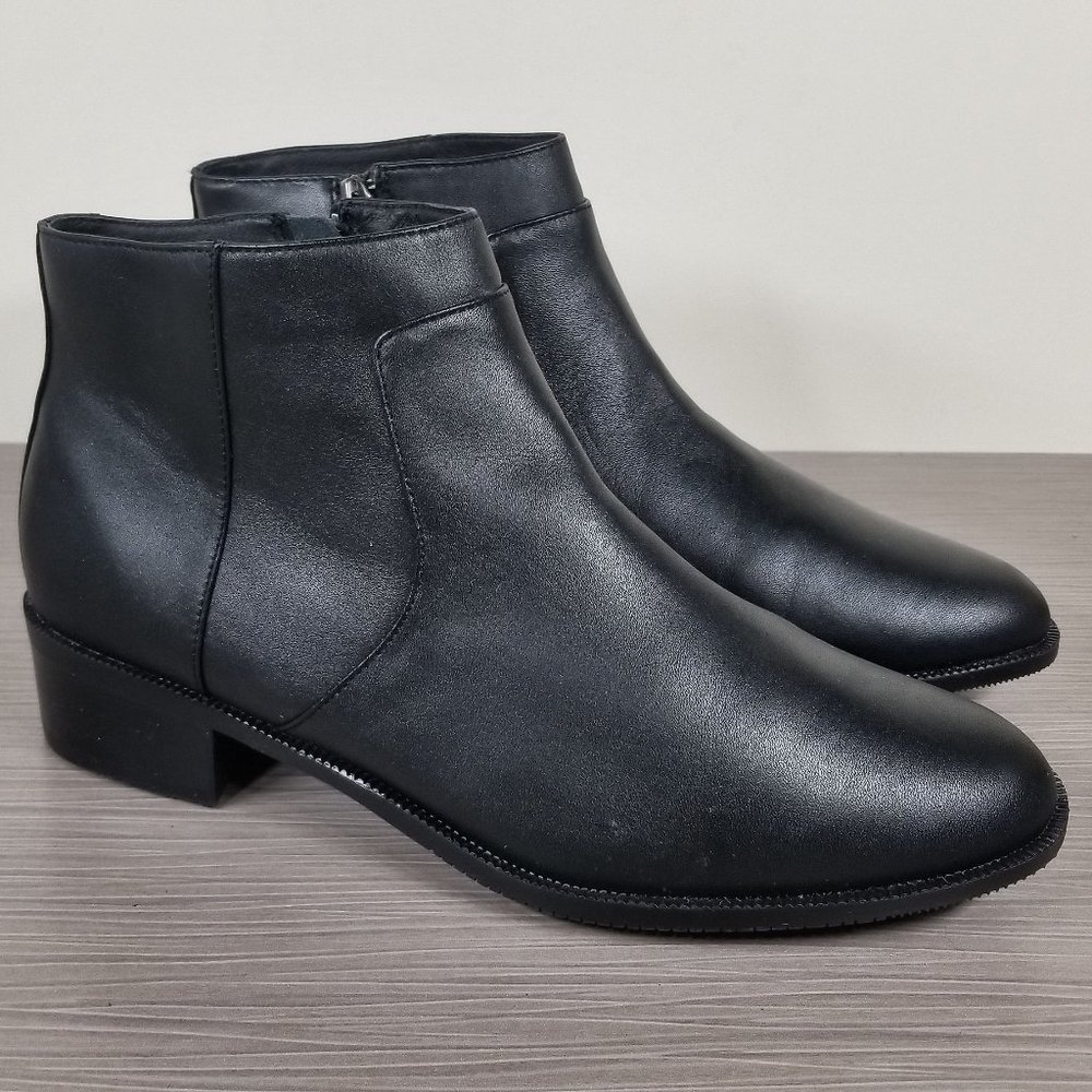 Caslon Side Zip Ankle Booties, Black Leather, Womens Size 7.5 M
